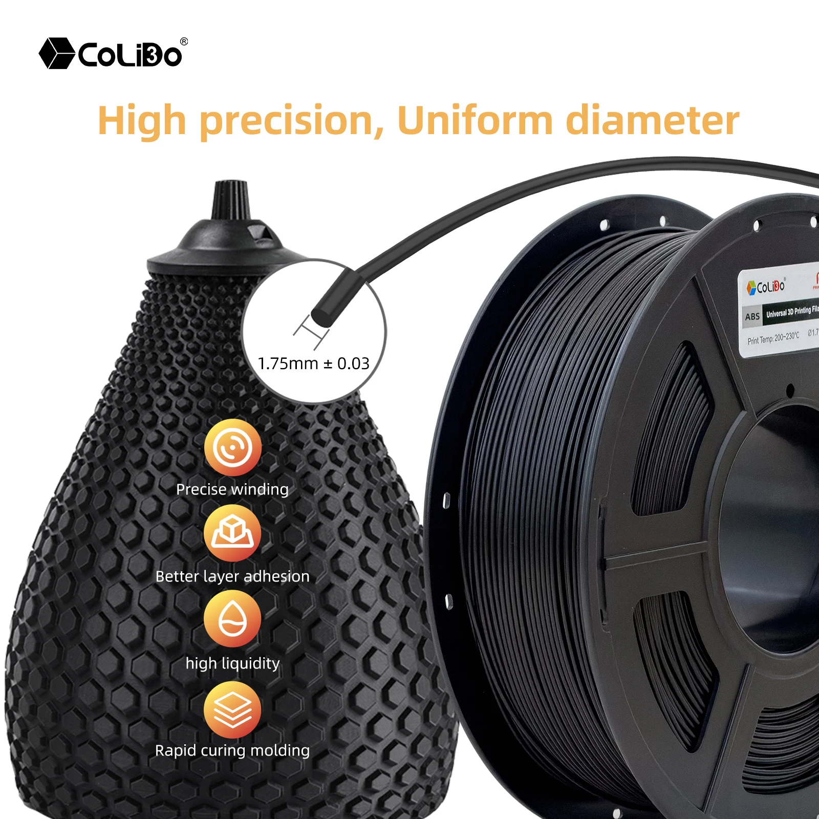 CoLiDo PETG/TPU/ABS 3D-Filament 2 kg 1,75 mm +/-0,02 mm 3D-Druckfilament, ordentlich gewickeltes Filament, Vakuumverpackung, schneller Versand, EU – Detail 23