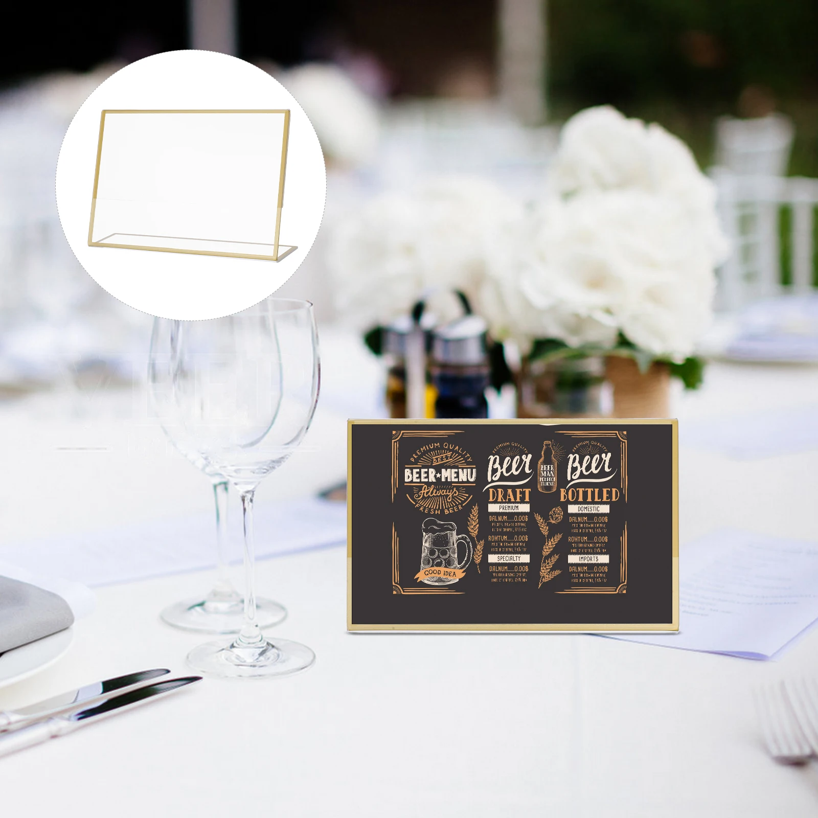 

6Pcs Acrylic Sign Holder L Shape Clear Table Top Display Stand Gold Frame for Restaurant Office Wedding Table Number 10.2x15.2cm