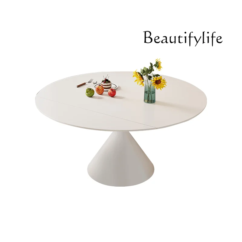 

Cream style rotating table, circular dining table, home decor, light luxury, extendable stone dining table and chair
