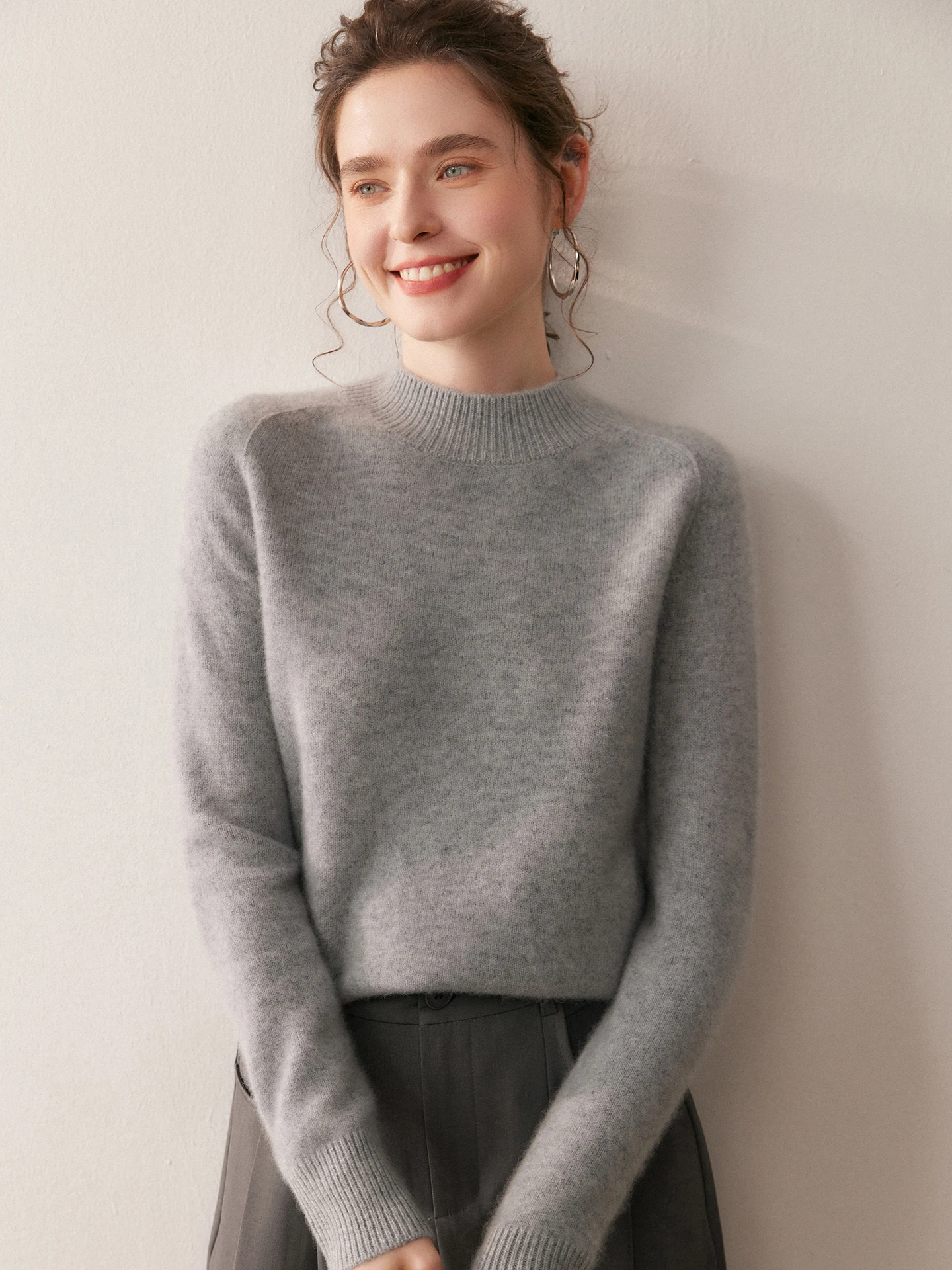 

Женский вязаный свитер-кардиган с высоким воротником и длинными рукавами, универсальный базовый топ для повседневной носки