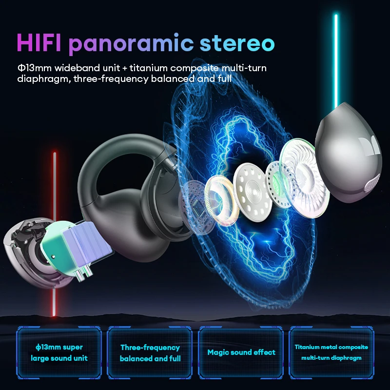 Monster AC600 Earclip Design Wireless Bluetooth V5.4 Earphone Noise Reduction HD Calls Earbuds IP5X Waterproof Sport Headphones