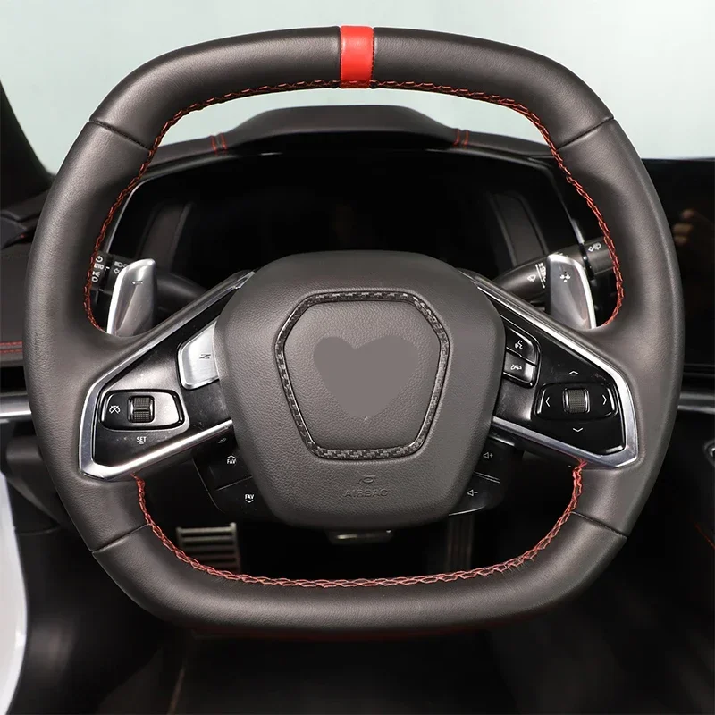 

For Chevrolet Corvette C8 Stingray Z51 Z06 20-24 Real Carbon Fiber Steering Wheel Logo Frame Decorative Sticker Car Accessories