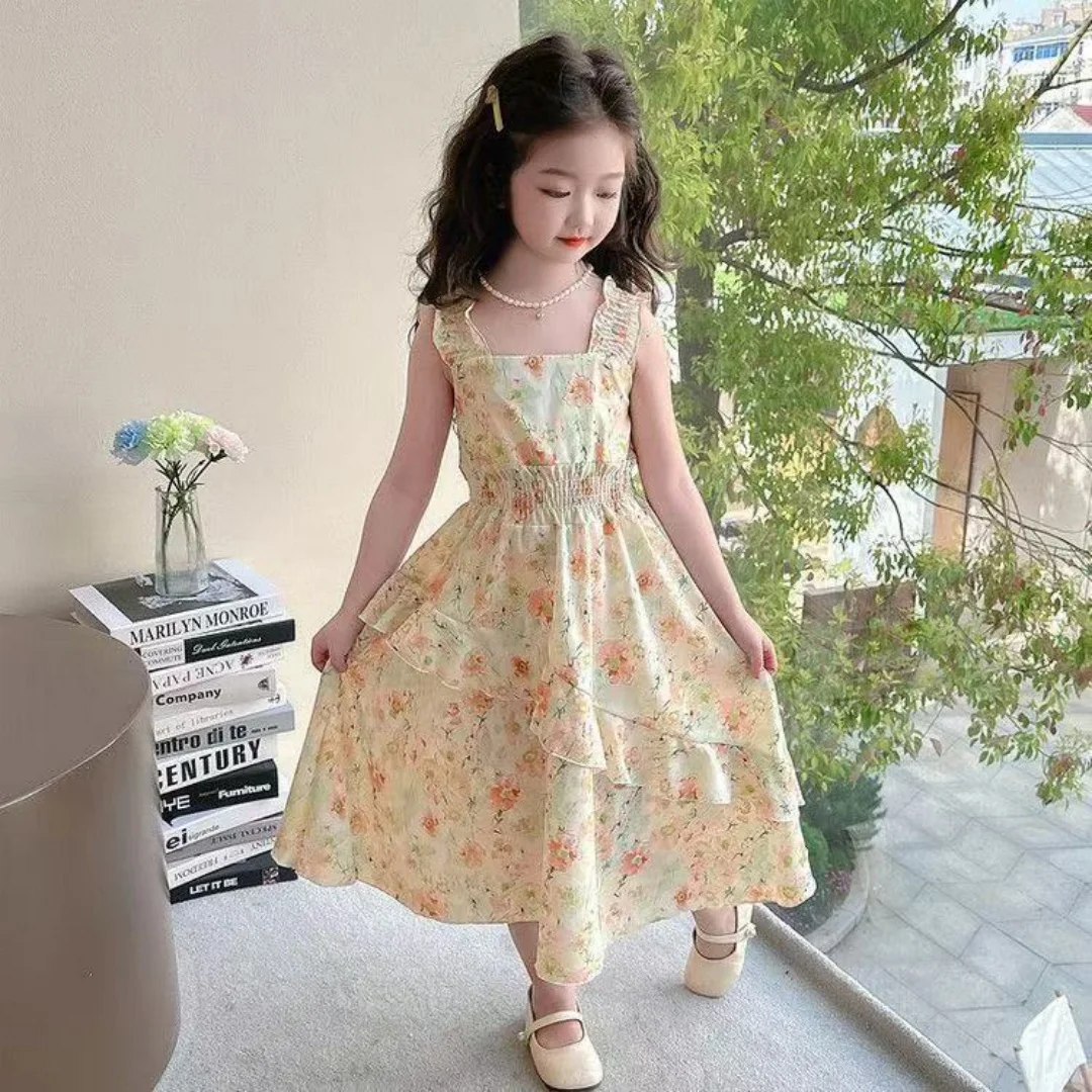 

Girls' Floral Dress 2026 Summer New Fashionable Children's Cake Dress Sweet Princess Dress For Small And Medium-sized Children