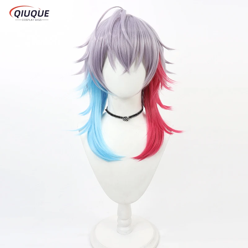 Vtuber Gavis Bettel Cosplay Wig Anime Vtuber Hololive Light Purple Mixed Red Blue Heat Resistant Synthetic Hair Wigs + Wig Cap