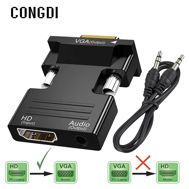 HDMI-compatible To VGA Converter With 3.5mm Audio Cable For PS4 PC Laptop TV Monitor Projector 1080P VGA Female To HD Male Adapt