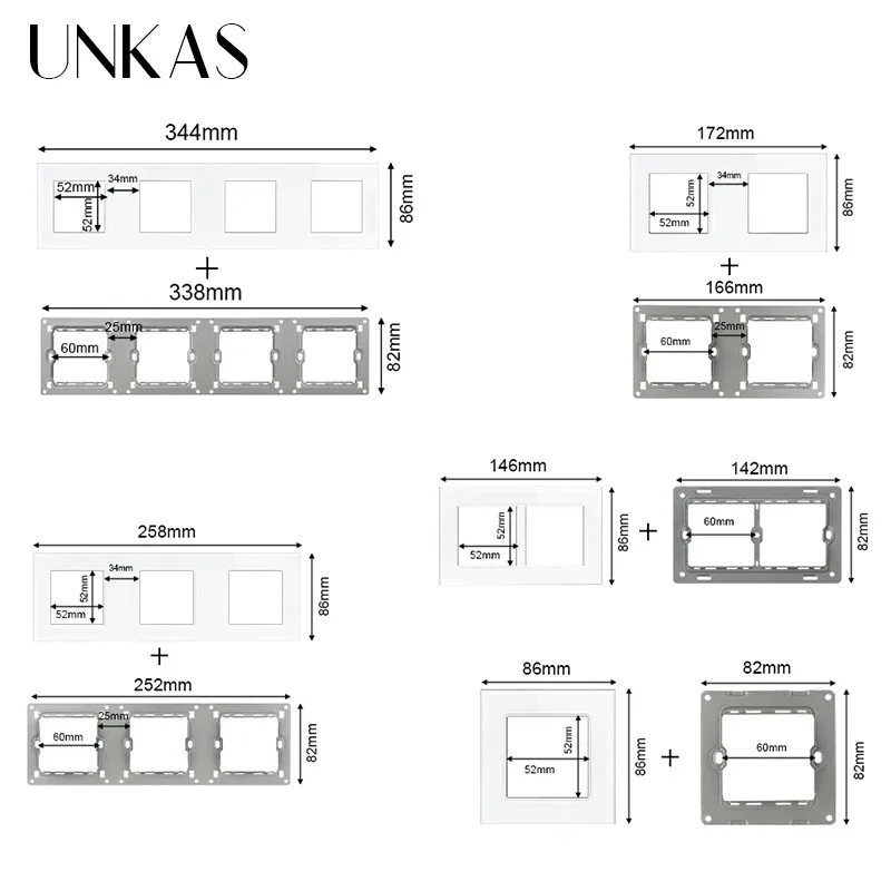 UNKAS وحدات لوحة زجاجية بيضاء مزيج مجاني مقبس الاتحاد الأوروبي الفرنسي TypeC USB باهتة جرس الباب تلفزيون ستارة المخرج لتقوم بها بنفسك مطابقة #2