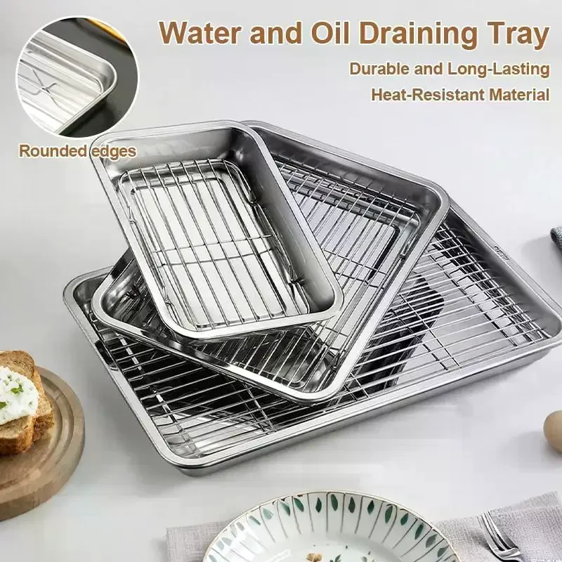 Stainless Steel Baking Sheet with Removable Cooling Rack Non Stick Efficient Air Circulation for BBQ Pastry Baking