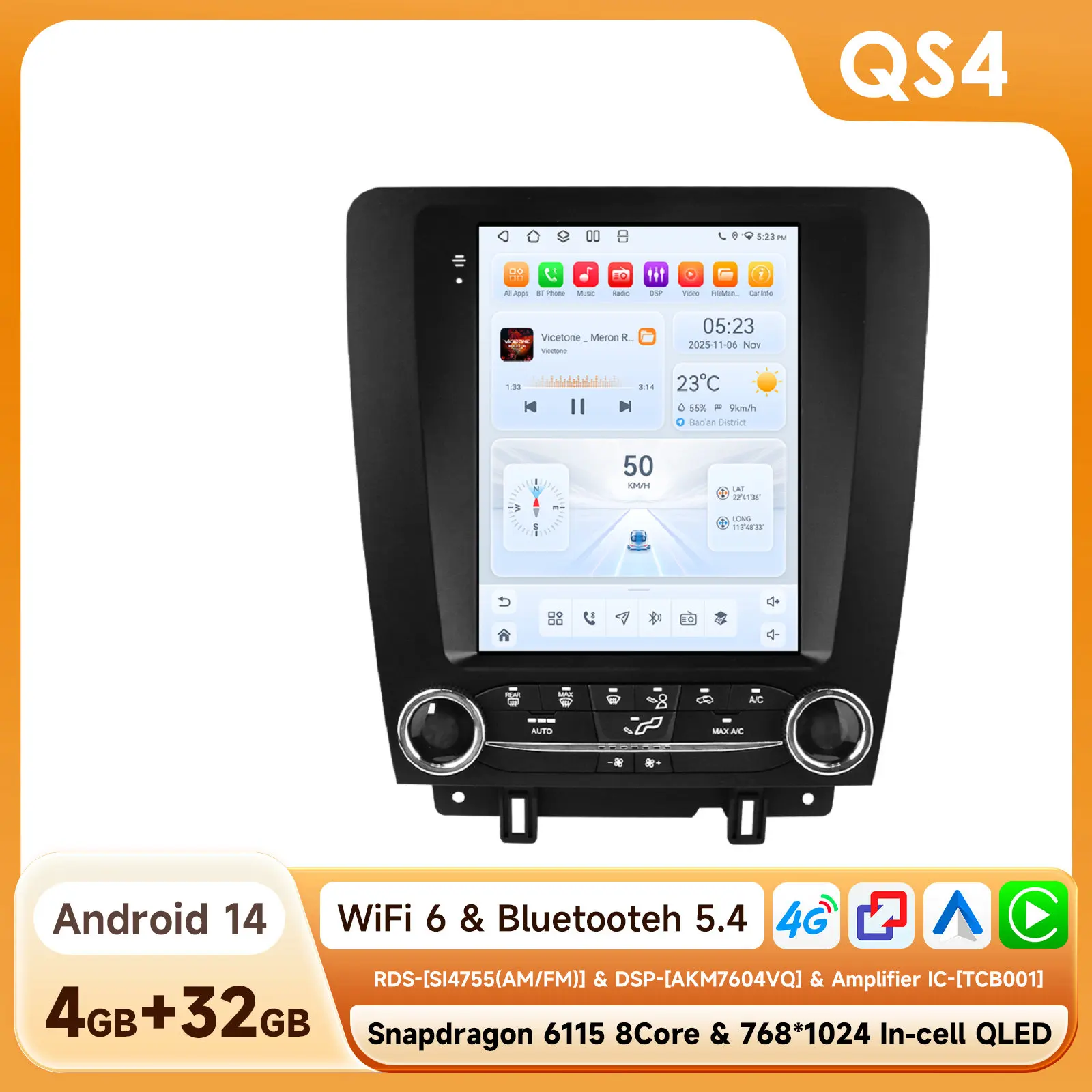 Hizpo Android 14 GPS Navigatie voor Ford Mustang 2010 - 2014 Tesla Style autoradio stereo scherm multimedia Carplay speler 4G+WIFI