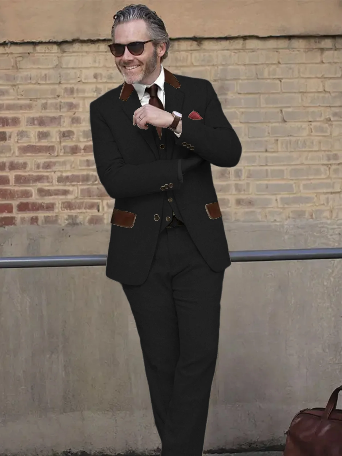 

ANNIEBRITNEY Твидовый костюм с узором «елочка» для мужчин, приталенный смокинг, мужской костюм из кожи, теплый повседневный костюм из трех предметов, жилет и брюки