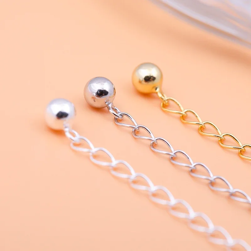 S925 Sterling Silver Extensão Cadeia, cauda Bola, Handmade DIY Pulseira, Colar Ajuste Acessórios