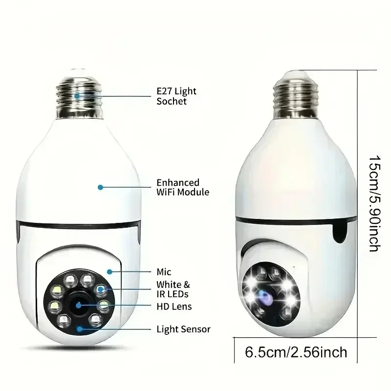 Wireless Panoramic E27 Bulb Camera with 360-Degree Rotation, High-Definition Full-Color Night Vision