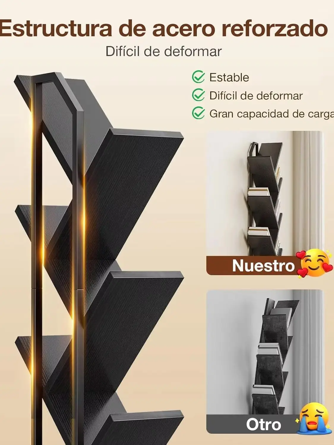 Coleshome  LED Baumform Bücherregal, Standregal 6 Ebenen, LED Farbige Lichtstimmung Einfache Montage Regal Schön Dekorativ Kippschutz 40-60 Bücher Wohnzimmer Schlafzimmer Büro, 110cm Schwarz