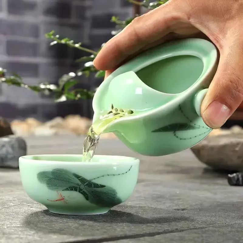 Tragbare Teegeschirr-Sets für Reisen, Seladon, tragbares Tee-Set, Aufbewahrung, Automontierung, Keramik-Master-Tasse, Heimgebrauch, Geschenk im Großhandel