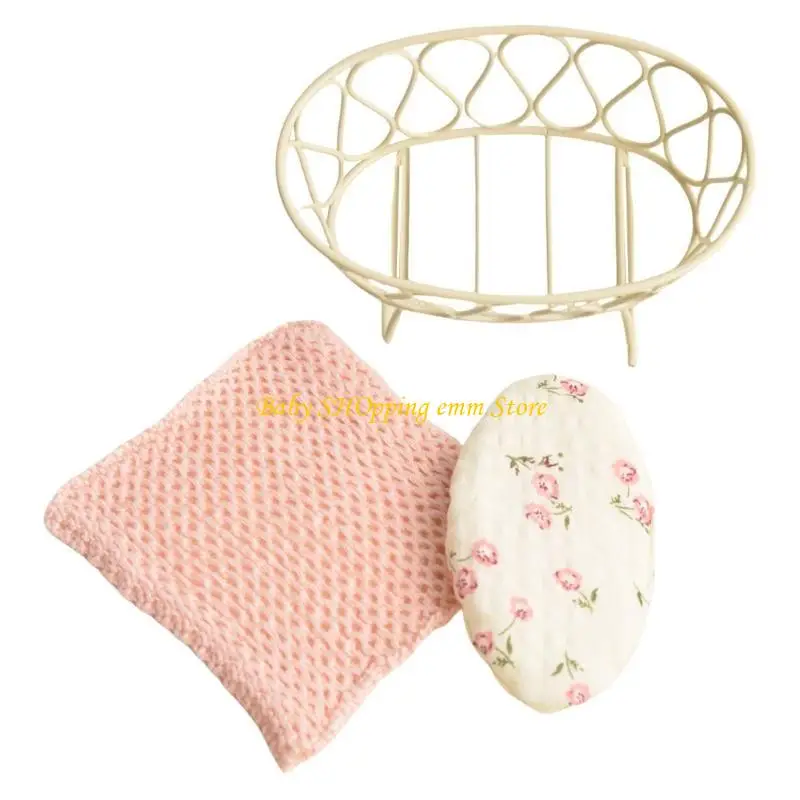 23GD Dollhouses Baby Cradles Bed met kussen 1/12 Schaal IJzeren meubels Scene Decors