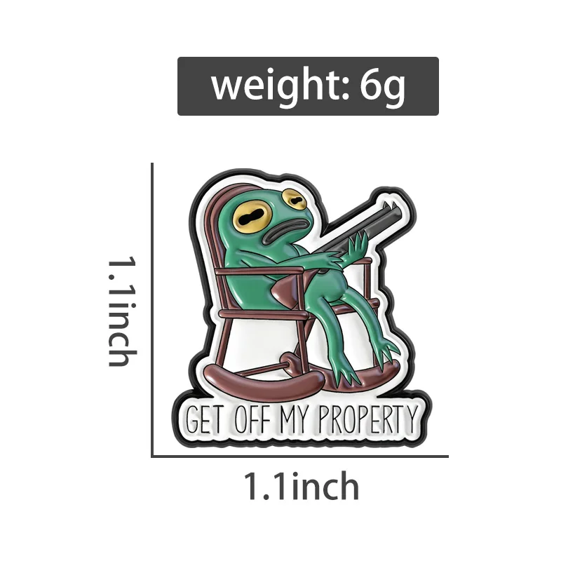 GET OFF MY PROPERTY Enamel Pins Cartoon Frog in Chair Brooches Lapel Badges Cute Funny Quotes Jewelry Gift for Friends