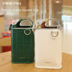 Pinkah Leather Case Flat Water Cup Trendy Straw Internet Celebrity Dream Girl Strap Good-looking Summer Plastic Kettle