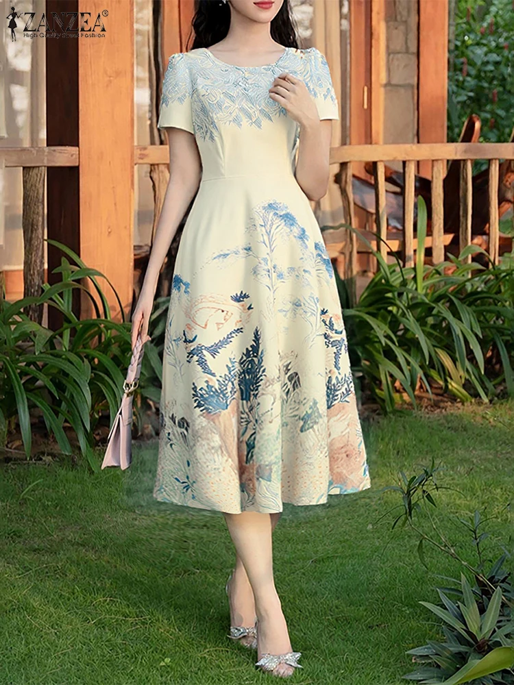 ZAZNEA элегантные длинные платья женские летние с цветочным принтом миди сарафан 2025 модный винтажный повседневный трапециевидный вечерние богемный халат