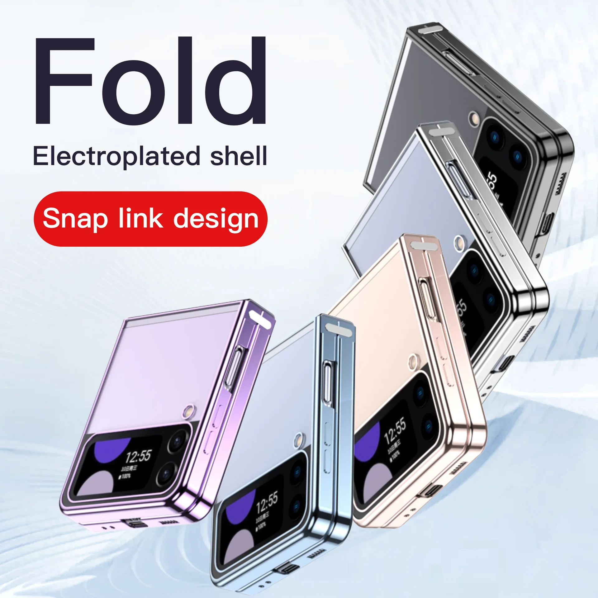 Plating Case For Samsung Galaxy Z Flip 6 5 4 3 5G Fold Buckle Link Transparent Fashion Cover Anti-knock Cases for Flip5 Flip6