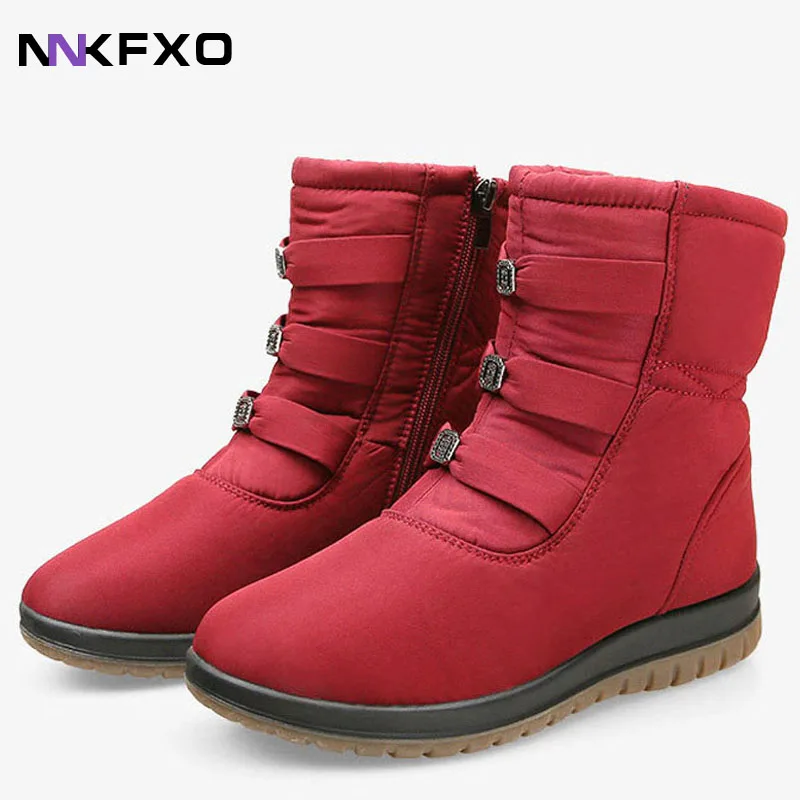 

2023 Winter Shoes Women Snow Boots Thick Sole Flat Women Ankle Boots Warm Plush Cold Winter Boots Plus Size 42 Black Red