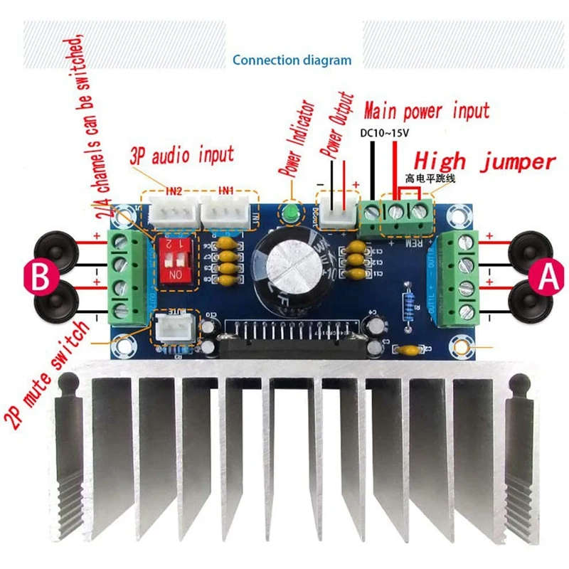 XH-M231 Car Amplifier Board Four Channel TDA7388 Amplifier Board 4X41W Car Amplifier Fever Class DC12V