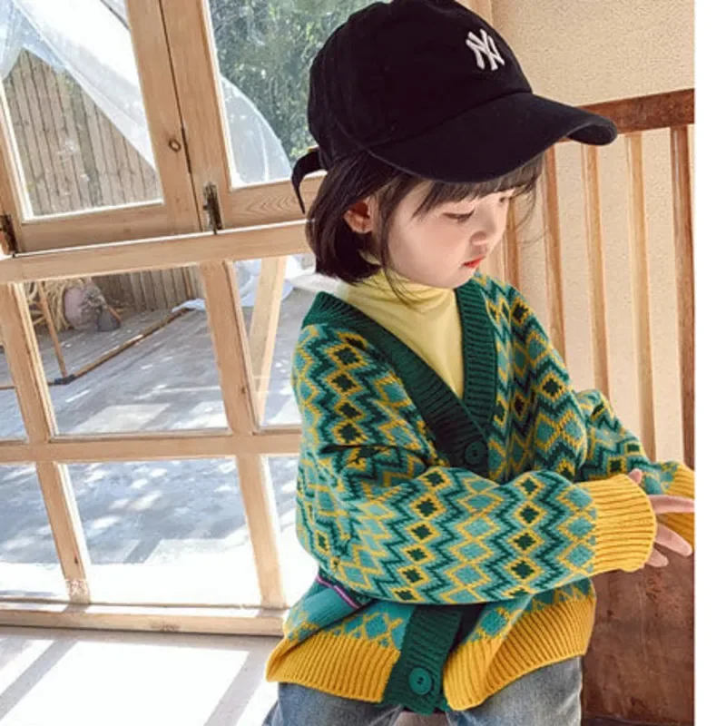 2023 Spring Autumn Girls Boys Green Sweater Children Clothing Baby Cardigan Kids Clothes Children\'s Casual Coats Knitted