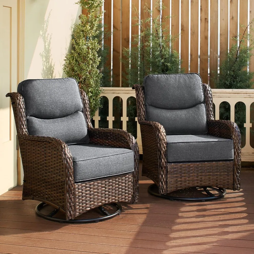 

Luxury Patio Furniture Set with 6-inch Thick Cushion, Outdoor High Back Swivel Rocker Patio Chairs, 2PCS Wicker Conversation Se