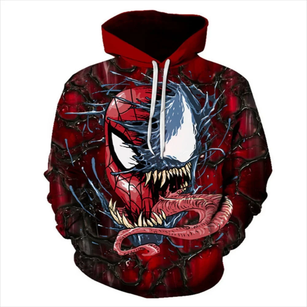 Boys Clothes Miniso Venom Hoodie Disney Spider-Man Men's Coat 3D Cool Print Hoodie Mangas Anime Revenge Hoodie Sweatshirt