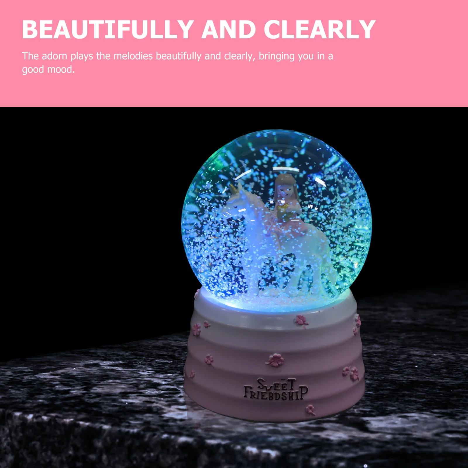 

Unicorn Music Box Pink Ornament Globe Decor Crystal Spheres Decorations Decorative Balls Resin Crystals
