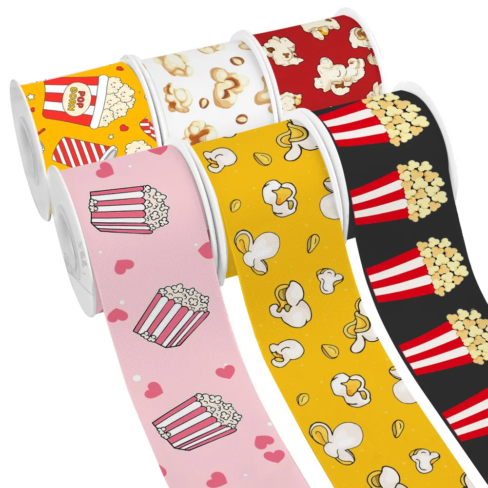 Cinema Theme Popcorn Pattern Grosgrain Ribbon Satin Ribbon for Cheer Bows Girl Hair Bows Cartoon DIY Craft Supplies Badge