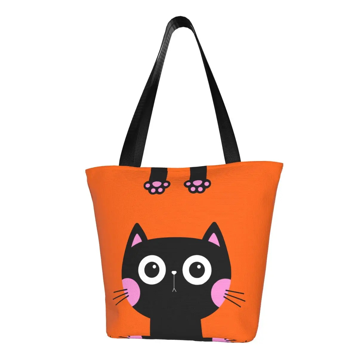 

Пользовательские мультяшные черные кошачьи лапы, продуктовые сумки для покупок, холщовые сумки-шоппер с забавным принтом, большая вместительная сумка с котенком
