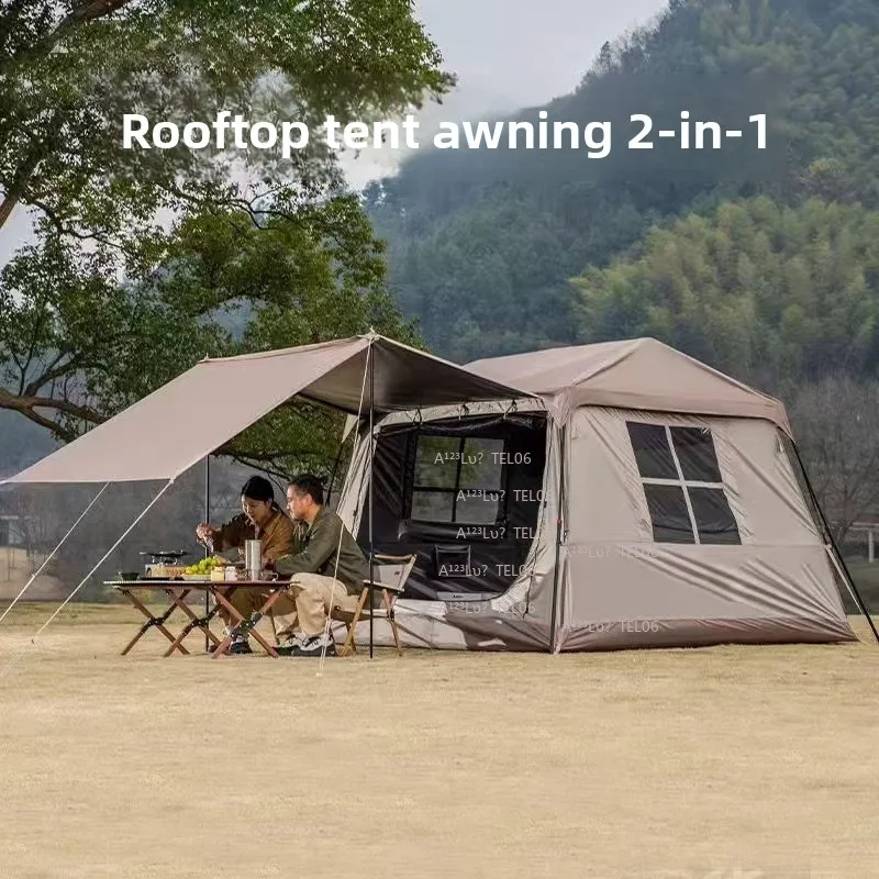 Outdoor Camping Instant Pop Up Tent Shelter 2 in 1 Large Black Coating Sun Protection High Ceiling Portable