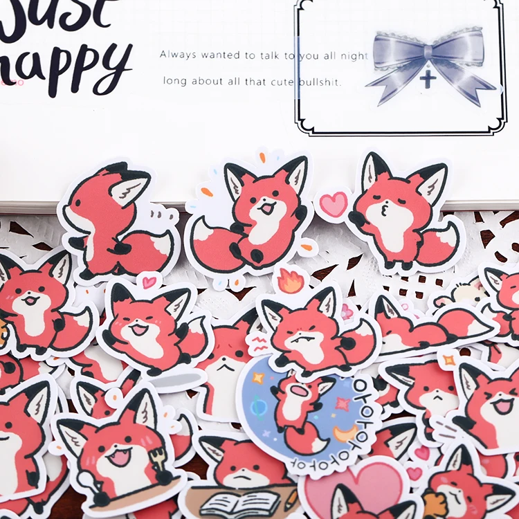 

38pcs little fox hand account cartoon sticker hand account cute diy photo album ins waterproof paste cane translucent decoration