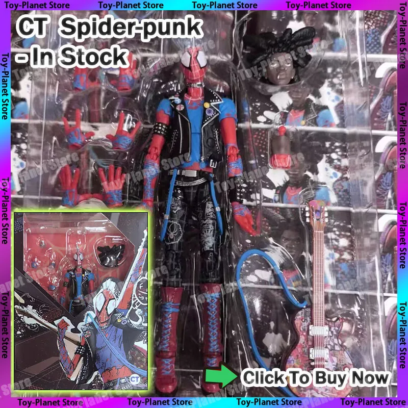 

In Stock CT Factory 072 Punk Spider-Man Action Figure 1/12 Scale Marvel Superhero Model With Guitar Accessories Articulation