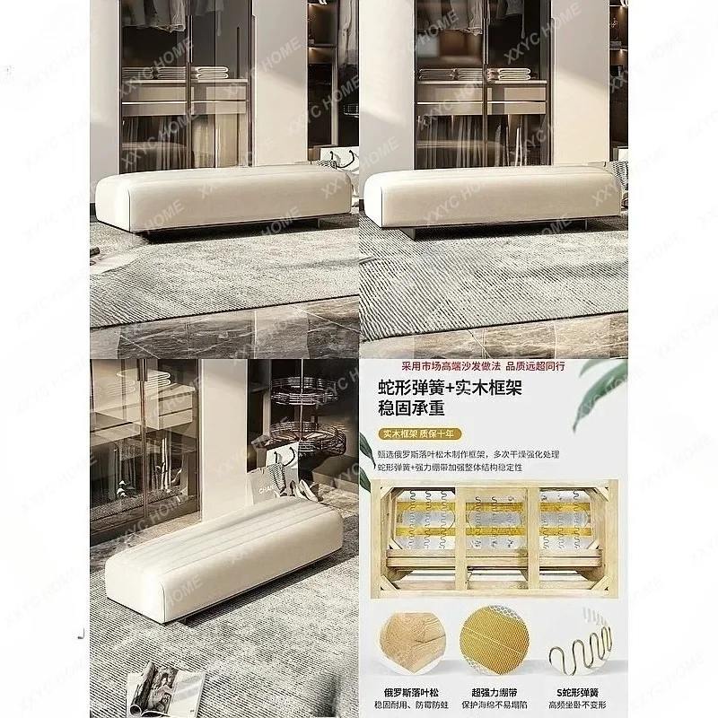 XX Light Luxury Bed End Bench Premium Real Leather Solid Wood Long Bench For Bedroom Modern Simple Design