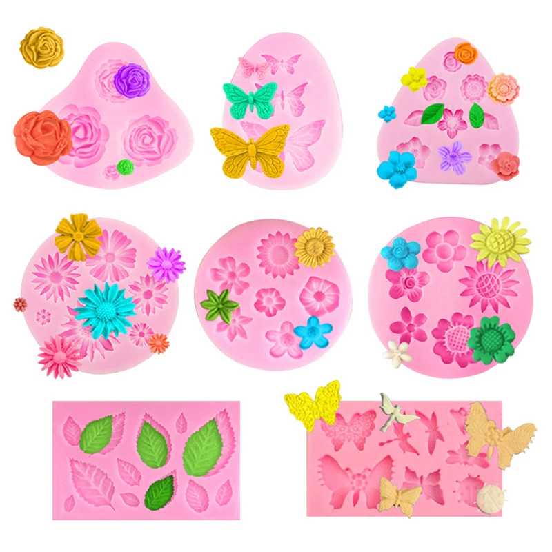 1pc Flower Silicone Mold Mini Rose Daisy Chrysanthemum Plumeria Clay Plaster Mold Candy Fondant Cupcake Topper Baking Tool