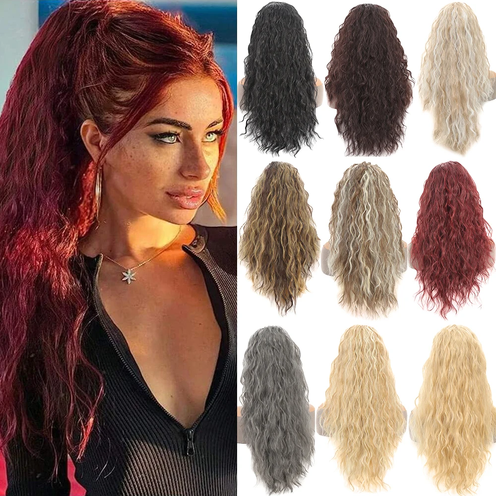 

26inch Long Curly Drawstring Ponytail Synthetic Ponytails for Women Black Blonde Red Ponytail Clip in Hair Extensions for Daily