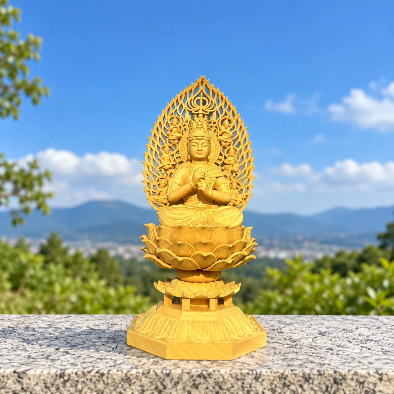 Hand-Carved Boxwood Dainichi Nyorai Buddha Statue for Japanese Shingon Esoteric Buddhist Temple Home Desk Decor Gift
