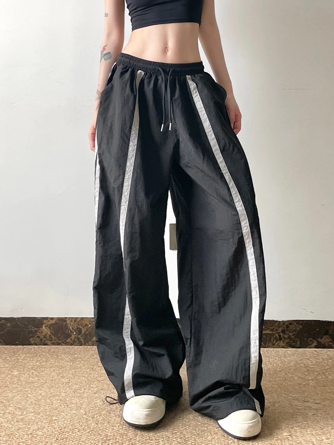 

Weekeep Casual Oversized Straight Pants Streetwear y2k Striped Patchwork Low Rise Loose Jogging Trousers Vintage Women Pants 90s