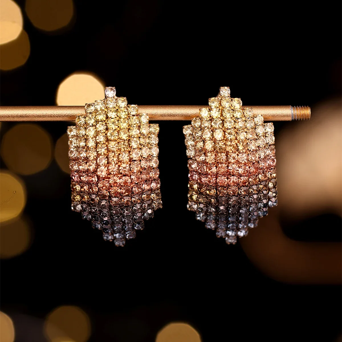 Women's Short Hexagon Earrings Fashion Rhinestone Sparkling Earrings Jewelry Shine Blue Green Gradient Earrings image 6