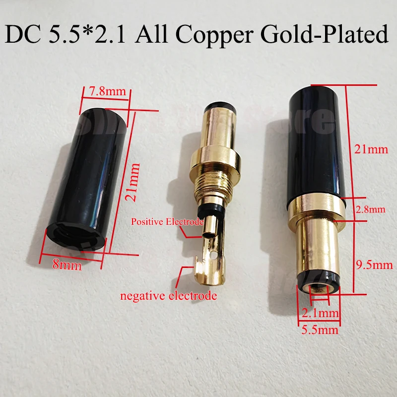 Cltgxdd 1 Stück Kupfer Vergoldeter DC5.5 * 2.1/2.5 DC099 20A Hochstrom-DC-Stromanschluss DIY Schweißdraht DC-Buchsenstecker – Detail 17