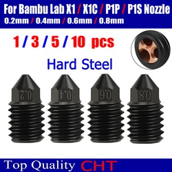 CHT Nozzle For Bambu Lab X1/ x1c p1p P1S Nozzle Hardened Steel 0.2/0.4/0.6/0.8mm Nozzles For Bambulab Upgraded Hotend 3D Printer