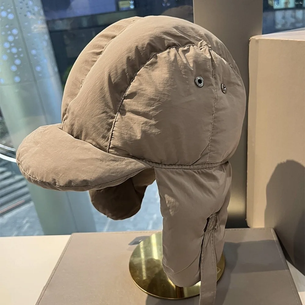 Solid Color Padded Bomber Hats Thermal Padded Korean Version Windproof Cycling Cap Retro Style Ear Flaps Fleece-Lined Winter Hat