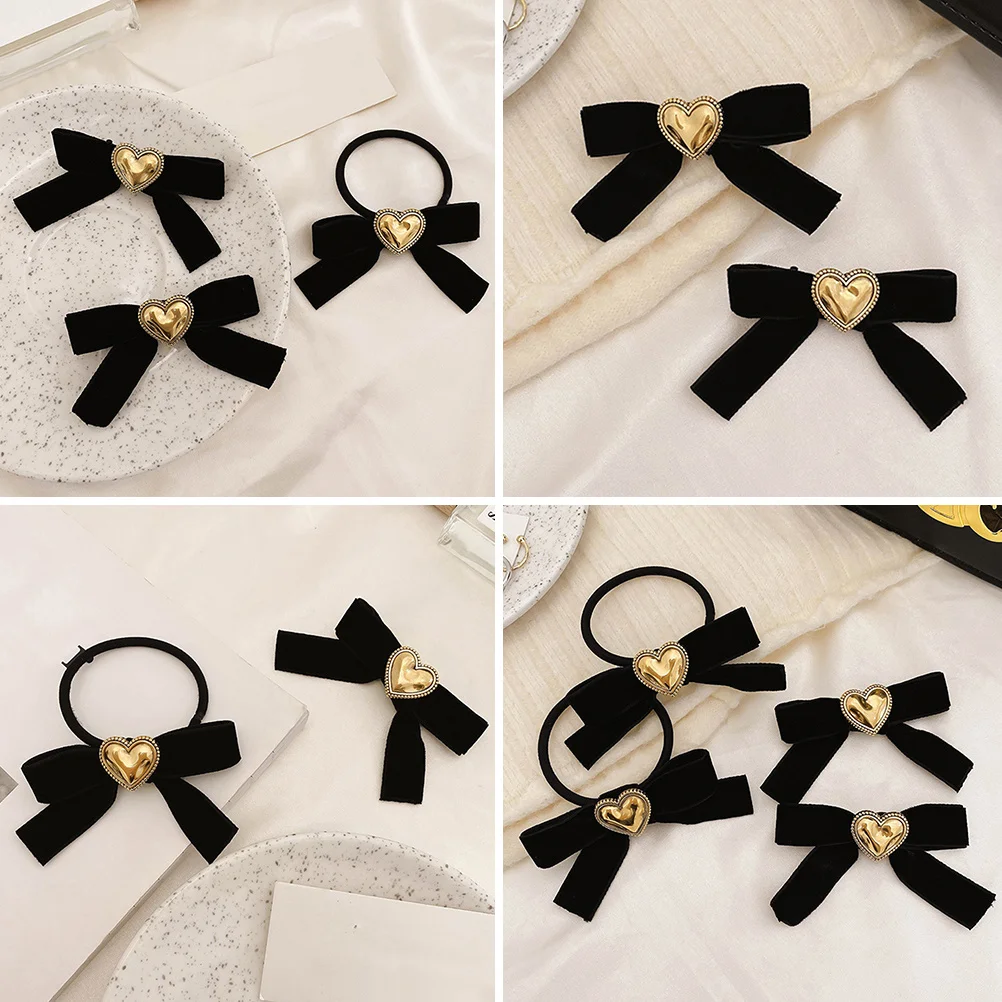 

4Pcs Heart Hairpins Love Heart Hair Clip Bow-Knot Barrette Easy Decor Hairstyle Pin Bow-Knot Hairpin Hair Bows Pin