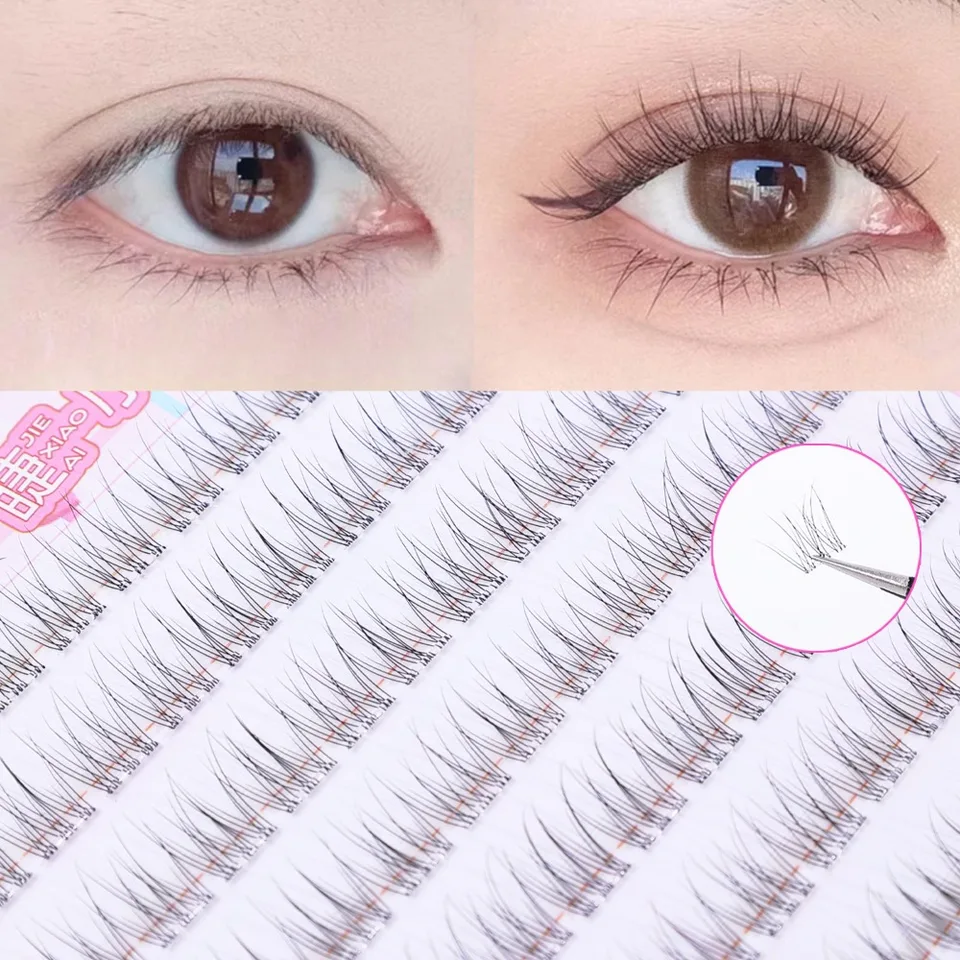 10 filas de pestañas postizas sin pegamento de gran capacidad, individuales, 8-10 mm, curva C, naturales y autoadhesivas para maquillaje 3