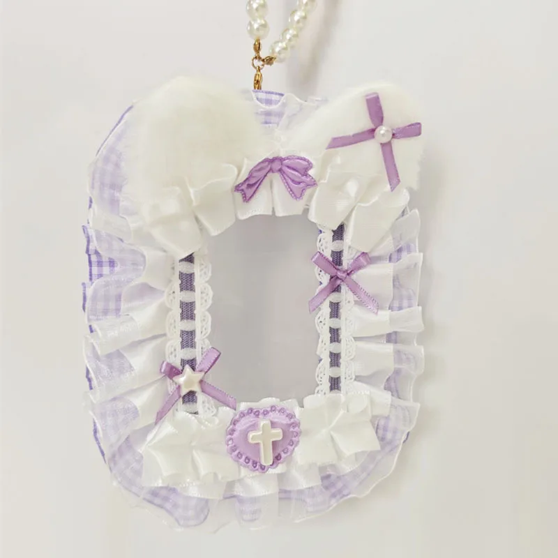 Süßer Lolita-Spitzen-Fotokartenhalter, handgemachter Schleifen-Perlen-Fotokartenrahmen, K-Pop-Idol-Kartenhalter-Anhänger, Taschen-Itabag-Zubehör – Detail 8