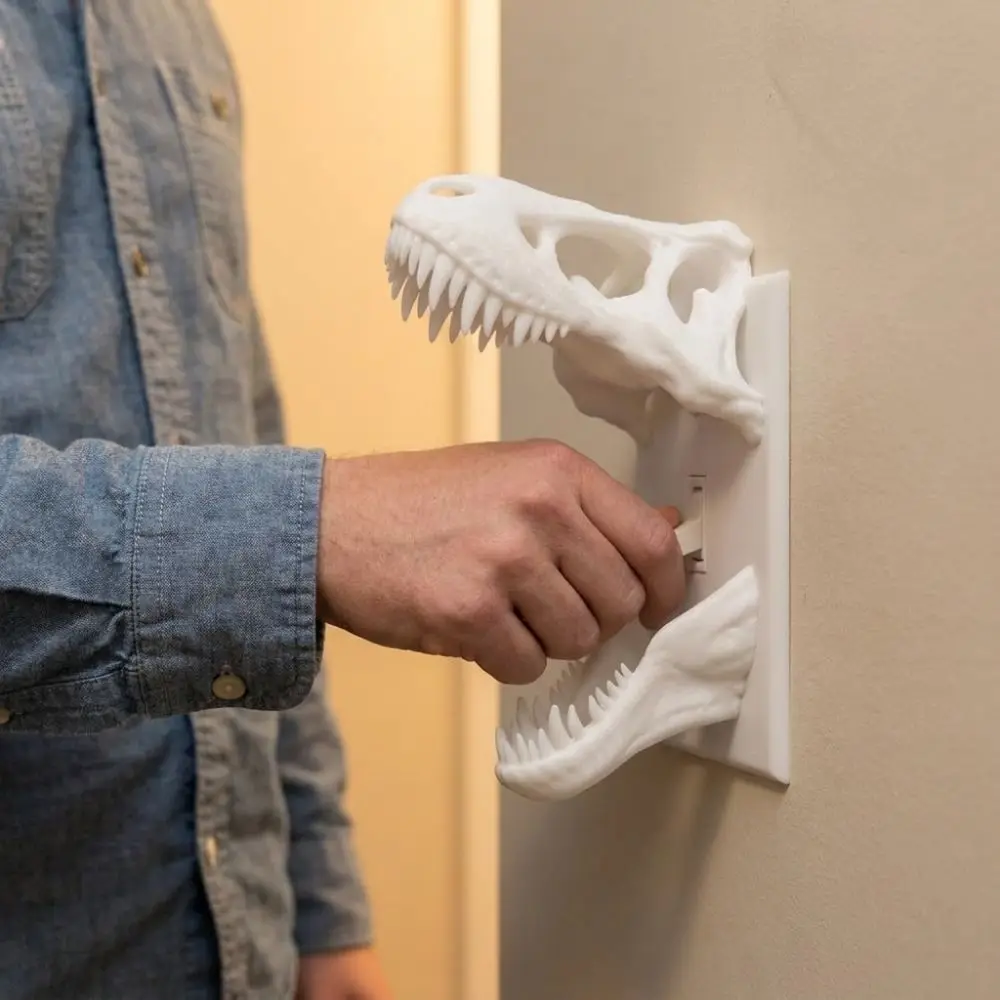 3D Printed Tyrannosaurus Rex Shaped Switch Cover Gothic Style Hollow Black Eyes Dinosaur Switch Cover Decorative Plastic
