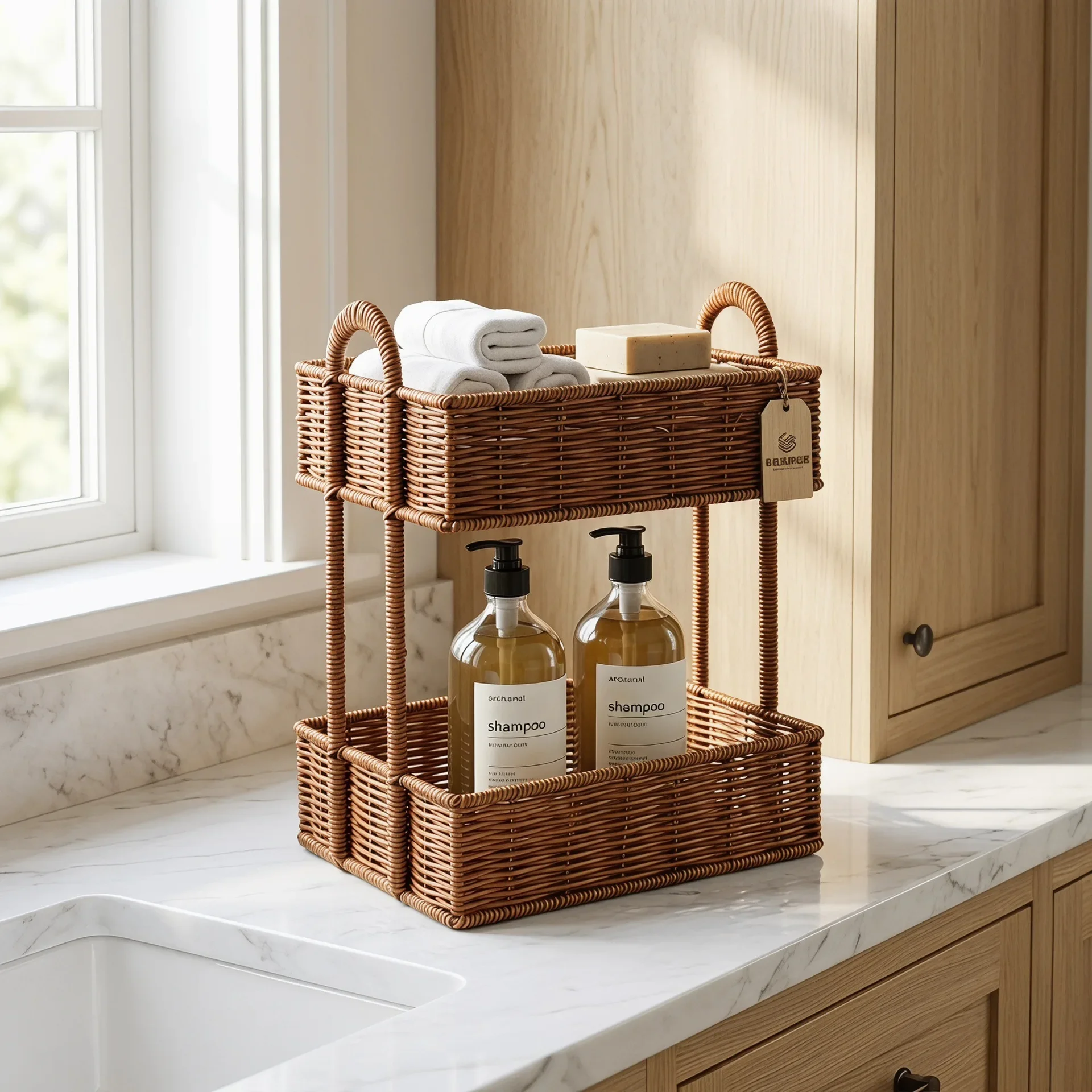 Imitation rattan woven bathroom toiletries rack non-punching wall-mounted kitchen balcony finishing