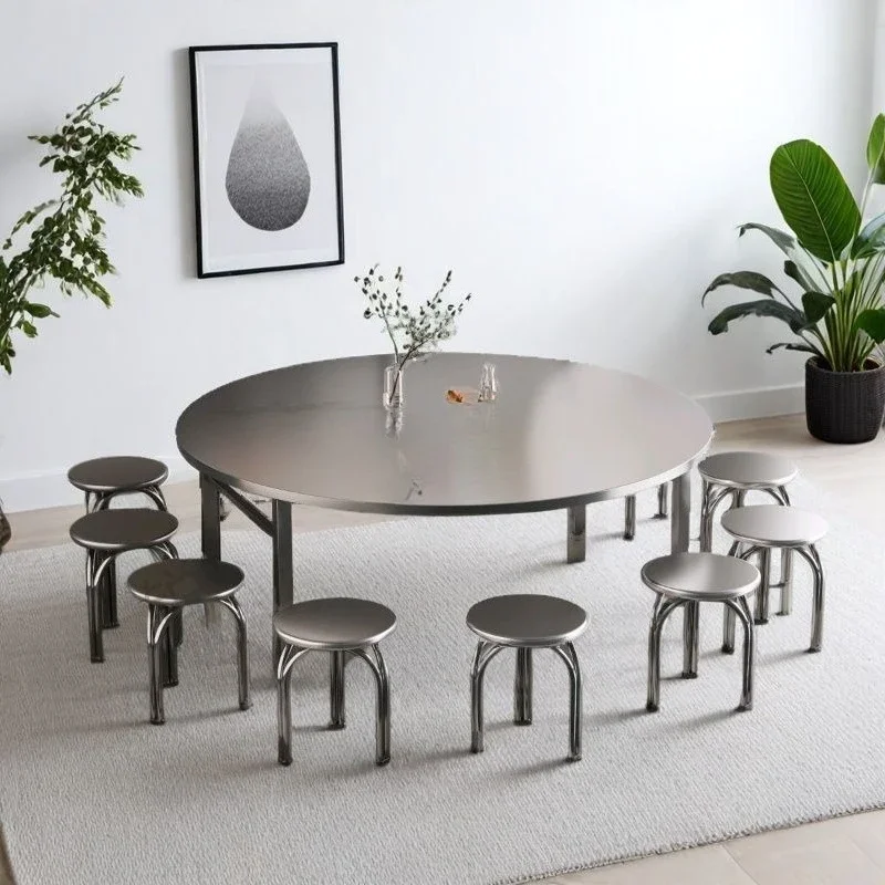 Stainless steel folding table round, household, eating table