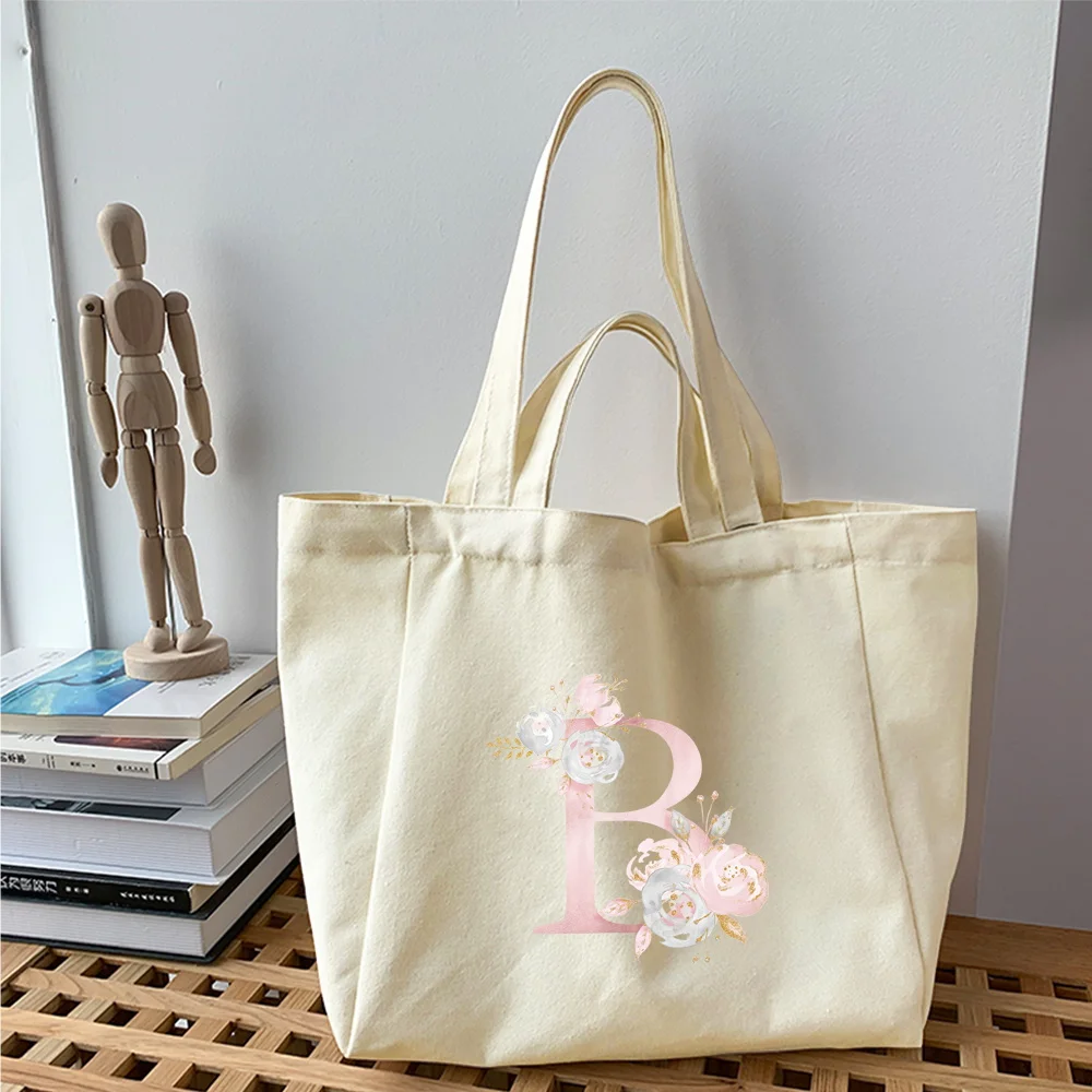 Płócienna torba na zakupy 2023, nowa damska torba na ramię z nadrukiem różowych kwiatów Harajuku Tote Bag Casual Shopper Bag Ladies Reusable HandBag