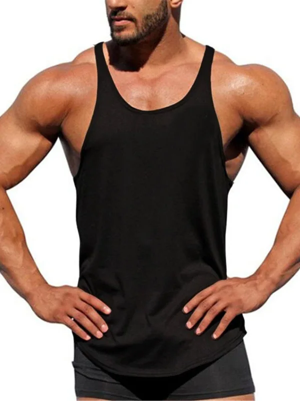 Pure Color Summer Sports Vest Cotton Gym Fitness Cross Strap Workwear round Hem Loose Training Cross Strap Tank Top